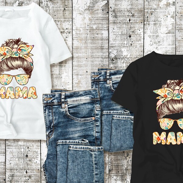 Messy Bun Tshirt Floral Bandana Mama Tee Gift for Mama Busy Mom Mothers Day Gift Floral Lover Bandana Tee Gift for Wife