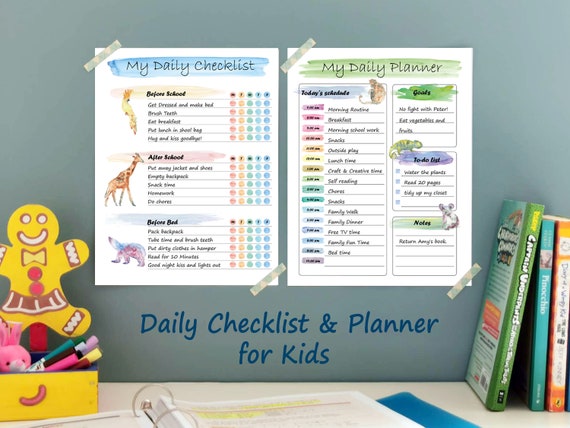Printable Kids Daily Checklist &amp; Planner Instant Download - Etsy