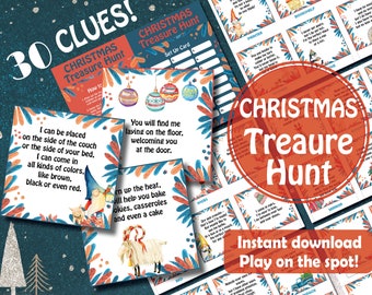 Weihnachts-Schnitzeljagd-Hinweiskarten | Kinder Schatzsuche Spiel | Sofortiger Download & druckbare PDF | Familienaktivitäten | Alles Alter