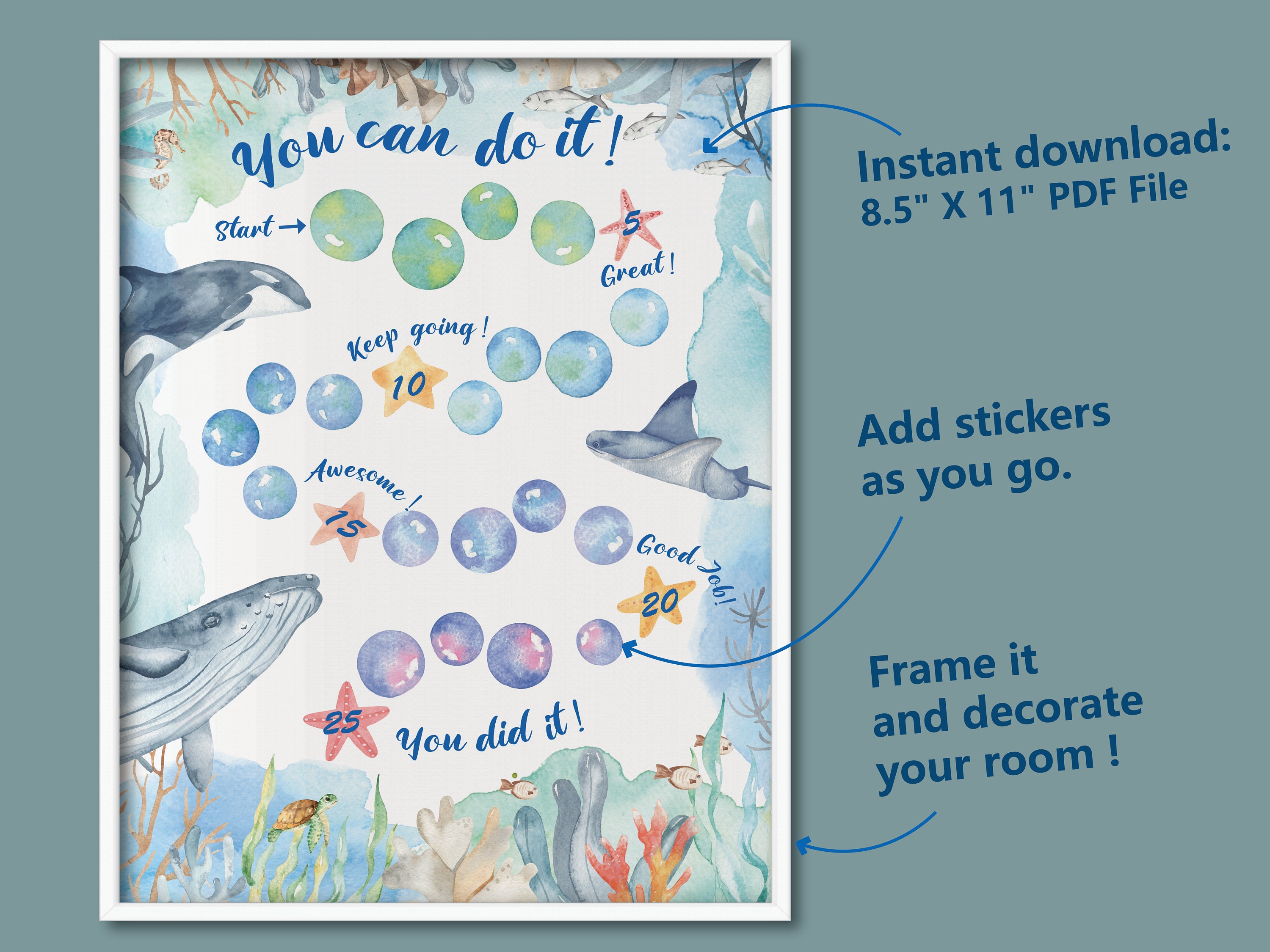Printable Kids Reward Chart | Digital PDF, Instant Download, Editable ...