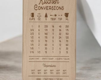 Kitchen conversion chart, Baker Gift, Wooden board conversion, Cooks aid, measure conversions, cups to grams, cups to oz, wood serving board