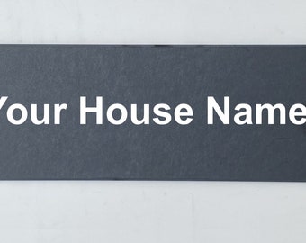 Personalised House Name Sign in Black Slate - size 30cm x 10cm