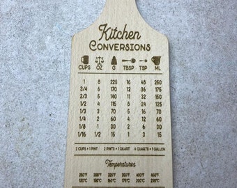 Kitchen conversion chart, Baker Gift, Wooden board conversion, Cooks aid, measure conversions, cups to grams, cups to oz, wood serving board