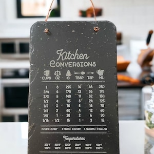 Maßtabelle für die Küche, Geschenk Koch, Kochhilfe, Maßumwandlung, Tassen in Gramm, Wandbehang von Tassen in Gramm