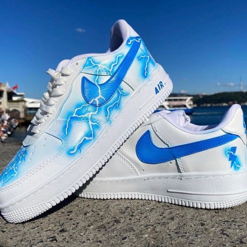 Air Force 1 Blue Lighting Custom Air Force 1 Hand Painted Etsy UK