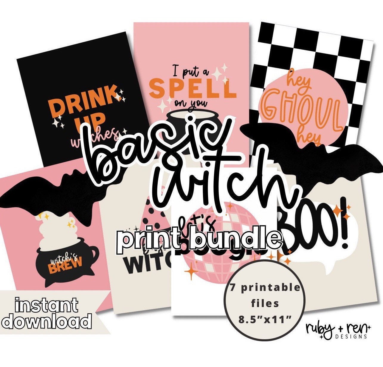 Printable Halloween Art Print Bundle | Girls Basic Witch Prints ...