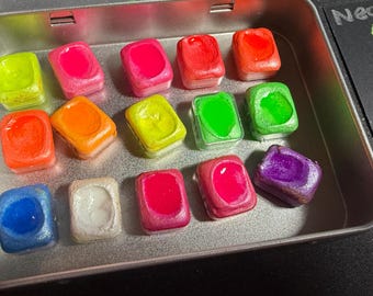 Handmade DIY Watercolor Paint Quanter/Half  Pan Diamond Neon Collection ( Neon Yellow)