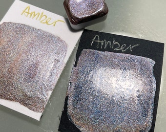 Handmade DIY Watercolor Paint Half Pan holographic Collection ‘Amber’