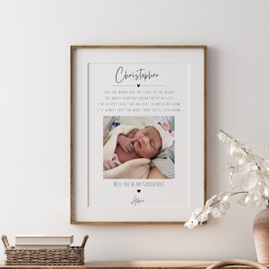 Stampa personalizzata per la proposta del padrino con foto e citazione, regalo personalizzato "Sarai il mio padrino", regalo per il battesimo del bambino, richiesta del padrino