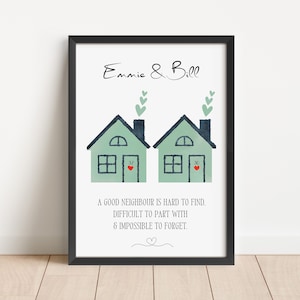 Regalo personalizzato per il vicino, stampa personalizzata della casa con nomi e numeri, regalo di addio premuroso o regalo per la nuova casa, ricordo in stile acquerello