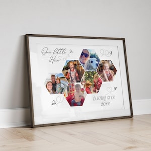 Colagem de fotos de família personalizada, impressão de presente com foto, arte de parede em formato de colmeia para a família, presente de Dia das Mães, presente personalizado, ideias de presentes com citações para ele ou ela