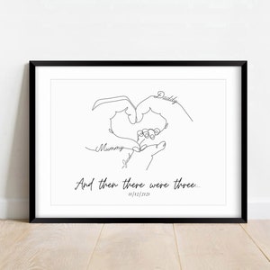 Personalised New Baby Print, New Mum Birthday, Gift for Family, Minimalist Line Art Print, Baby Shower, Family Names and Date of Birth