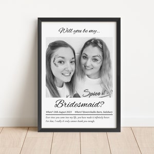Stampa personalizzata per la proposta di matrimonio, "Sii la mia damigella d'onore", poster per la festa di nozze, regalo fotografico per la damigella d'onore, regali per la festa nuziale, regalo ricordo di nozze