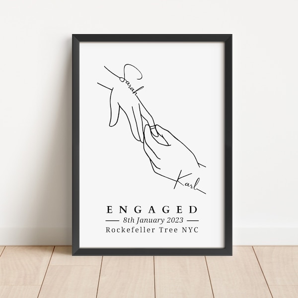 Custom Engagement Print, Celebration Gift for Her Him, Personalised Anniversary, Birthday Present for New Fiance Wall Art, Line Art Decor