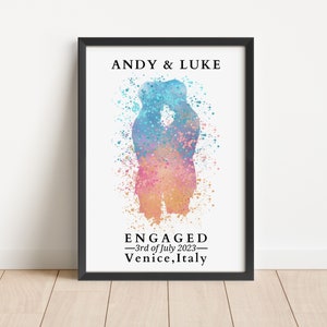 Regalo de compromiso de pareja LGBTQ personalizado, regalo de bodas para señor y señora, impresión de compromiso gay, regalo de aniversario de San Valentín personalizado para novio