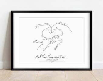 Personalised New Baby Gift, Second Newborn Print Mum, Family of Four Art, New Family, Minimalist Line Art, Two Children, Mum Dad Birthday