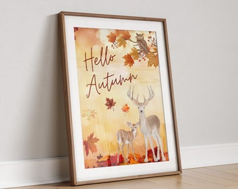 Deer Watercolor Autumn Print: Seasonal Fall Decor (PDF)