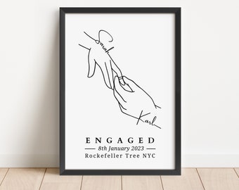 Custom Engagement Print, Celebration Gift for Her Him, Personalised Anniversary, Birthday Present for New Fiance Wall Art, Line Art Decor