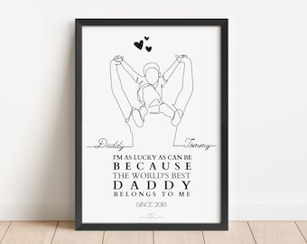 Personalised Daddy Gift from Son, Fathers Day from Baby, First Fathers Day Gift, Minimalist Line Art, New Daddy Present, Husband Birthday