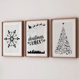 Christmas Print Set: Festive Home Decor, Xmas Tree, Snowflake