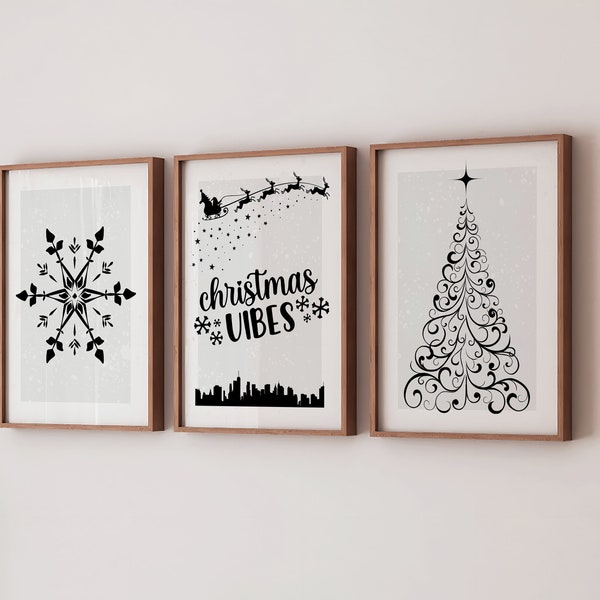 Christmas Vibes Print Set, Christmas Wall Art, Festive Posters, Seasonal Decor, Christmas Printable Wall Art, Xmas Home Decor, Holiday Print