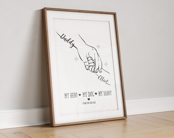 Personalized Father & Child Line Art Print: Custom Daddy Gift