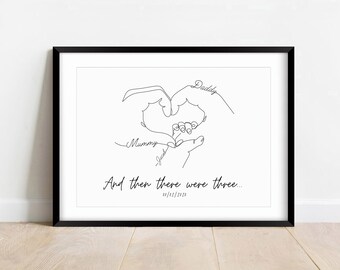 Personalised New Baby Print, New Mum Birthday, Gift for Family, Minimalist Line Art Print, Baby Shower, Family Names and Date of Birth