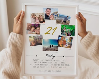 Personalised 21st Birthday Photo Collage Print: Keepsake Gift