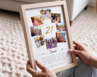 Personalised 21st Birthday Photo Collage Gift, Custom Memory Keepsake Print