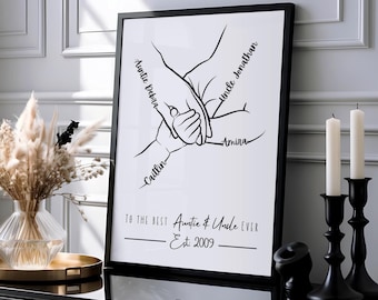 Personalised Auntie Uncle Hands Line Art Print | Gift from Niece Nephew Birthday