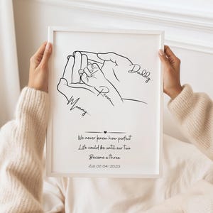 Póster familiar personalizado, regalo para recién nacidos, primer bebé, regalo familiar, impresión minimalista, baby shower, arte de manos para recién nacidos.