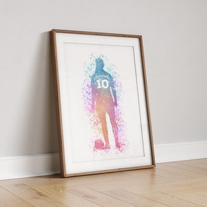 Womens Football Soccer Player Personalised Gift, Custom Football Player Print, Girls Football Art, Custom Watercolour Print, Ladies Football
