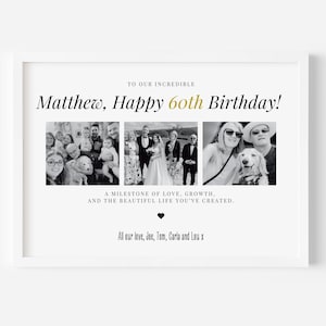 Custom 60th Birthday Photo Gift, Milestone Birthday Print, Personalised Gift for 60th Birthday, Birthday Gift Frame for Mum Friend Sister