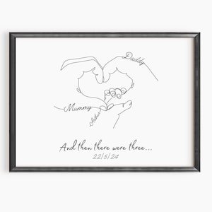 Custom baby handprint art print showcasing parent and child hands, ideal for nursery decor.