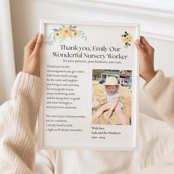 Personalised Nursery Teacher Poem Print, Photo Keepsake, End of Term Gift