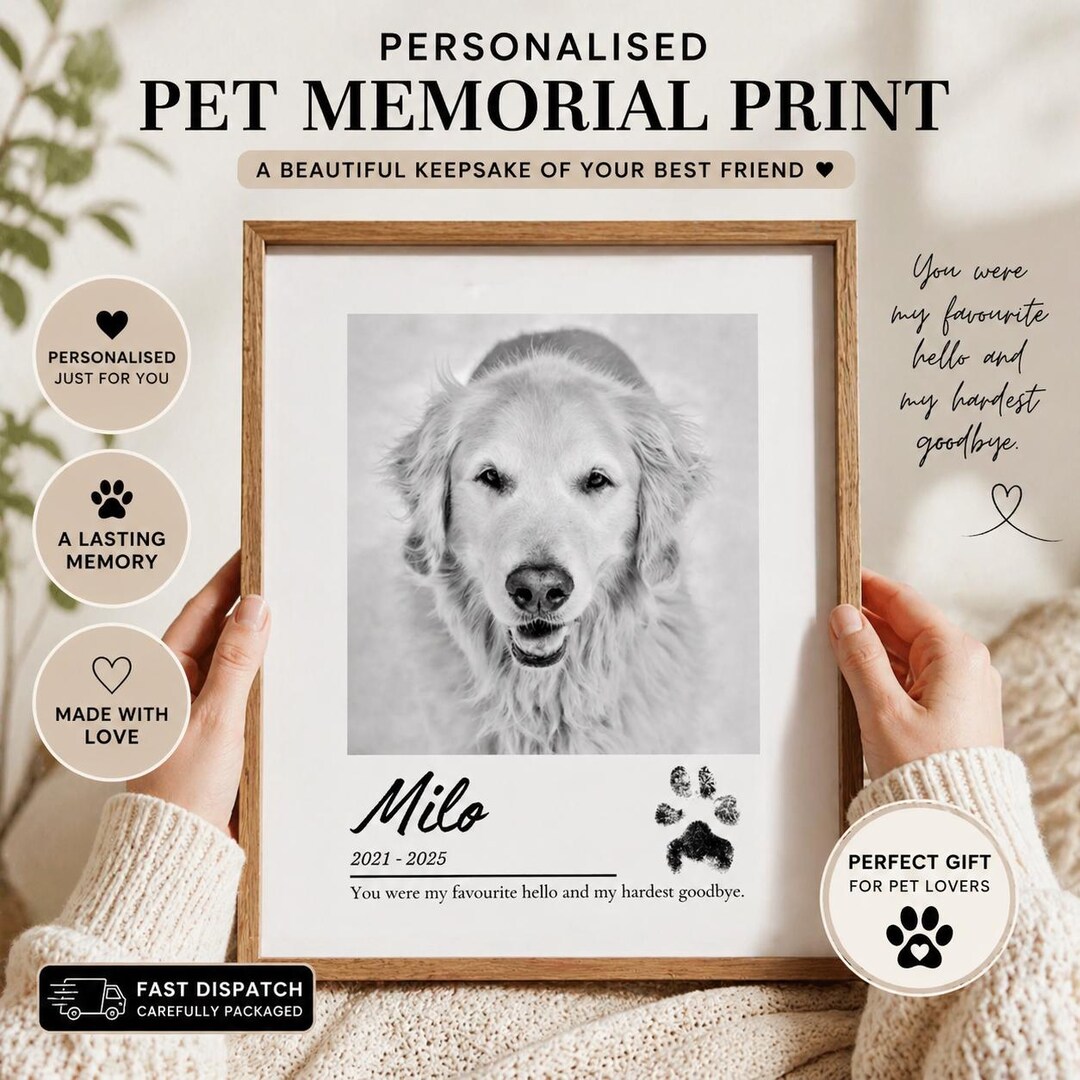 Custom Pet Memorial Photo Print – Dog Remembrance With Paw Print - Etsy
