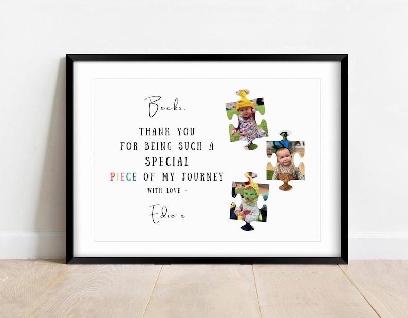 Personalised nursery leaving gift, puzzle piece photo print with thank you message nursery name and child photos keepsake