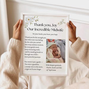 Personalised Midwife Thank You Gift with Photo, Appreciation Keepsake Print