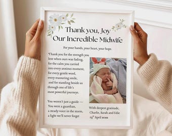 Personalised Midwife Thank You Print with Photo, Appreciation Keepsake Gift