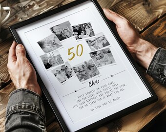 50th Birthday Gift for Mum Personalised Photo Collage Print, Custom 50th Keepsake