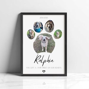 Stampa collage fotografico commemorativa personalizzata per cani, regalo per la perdita di un animale domestico, tributo al Ponte dell'Arcobaleno, poster personalizzato con impronta di zampa di cane, regalo in ricordo di un animale domestico