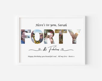 40th Birthday Photo Letter Art: Custom Milestone Gift