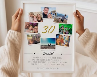 Personalised 30th Gift for Her, Birthday Photo Collage Gift Print