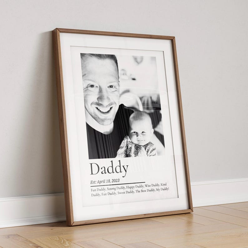 Personalised Daddy Photo Print, Custom Quote, Monochrome Picture Frame ...