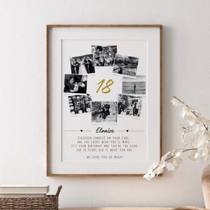 Collage fotografico personalizzato per il 18° compleanno, regalo personalizzato per il 18° compleanno, stampa ricordo del 18° compleanno, poster fotografico in stile Polaroid, arte per celebrare i traguardi raggiunti