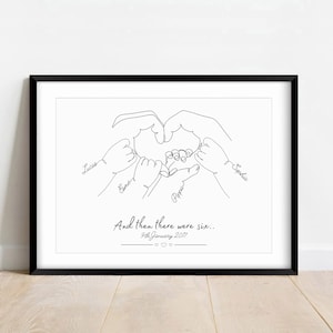 Lámina personalizada de familia de 6, regalo para recién nacido, póster minimalista de arte lineal, baby shower, nombres de familia y fecha de nacimiento, regalo para el Día de la Madre.