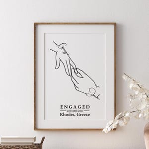 Personalised Engagement Hands Print, Gift for Engaged Couple, Anniversary Keepsake Present Fiancé, Custom Engaged Framed Present for Friend