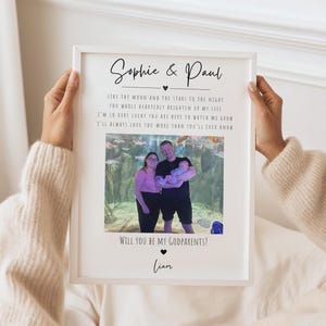 Regalo di proposta per i padrini, stampa fotografica personalizzata per i padrini, decorazione murale a sorpresa per la madrina, regalo per il padrino da parte della figlioccia, regalo con cornice