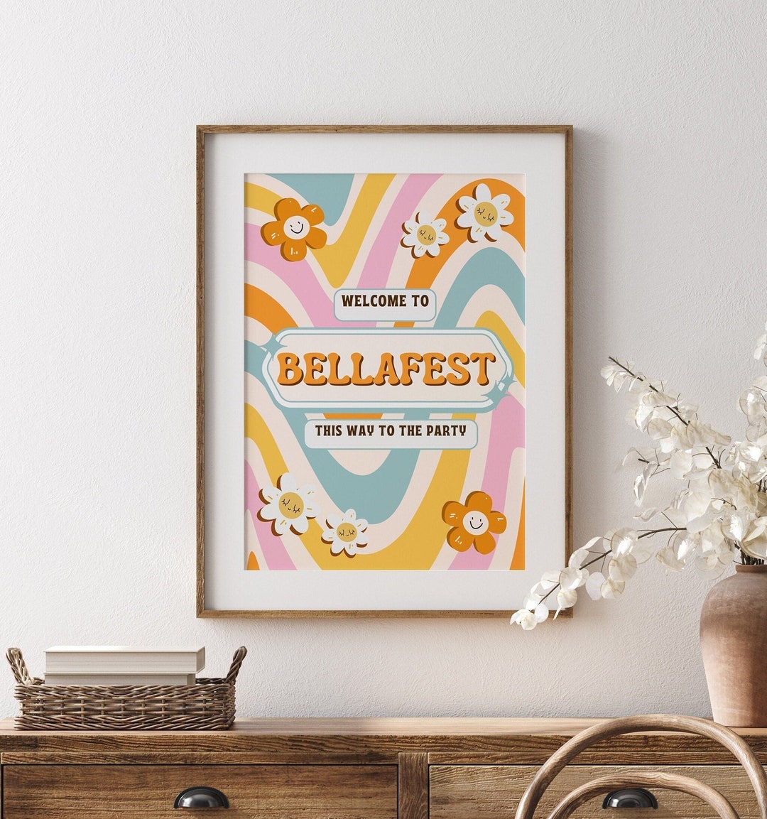 Custom Groovy Birthday Print, 60's 70's Themed Party Poster, Boho Retro ...