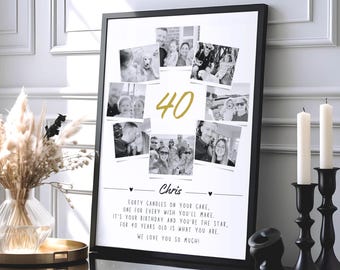 Spersonalizowany kolaż zdjęć z okazji 40. urodzin, wydruk obrazu z okazji czterdziestych urodzin